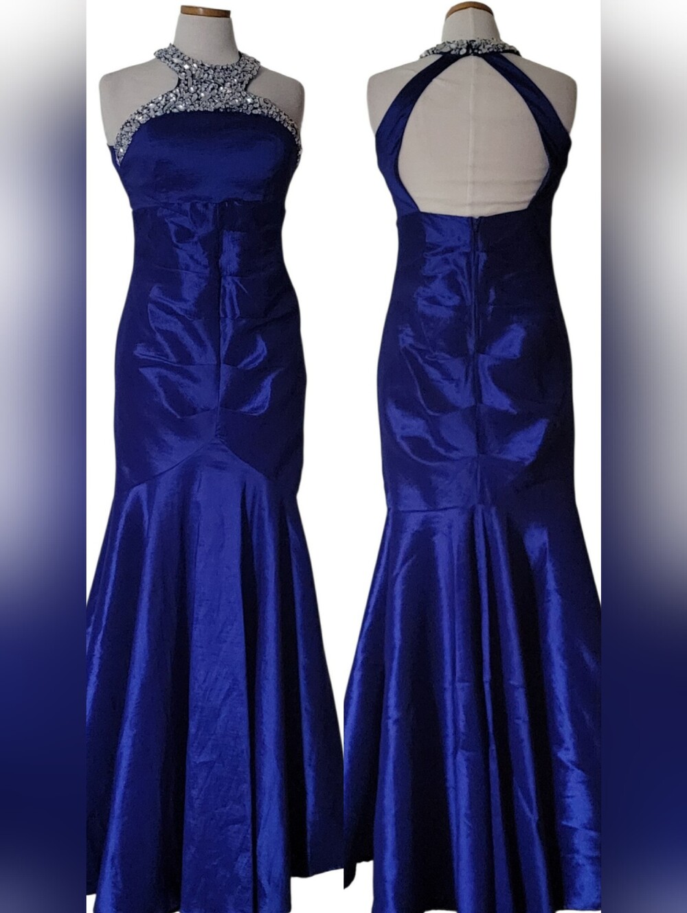 Jodie Khristopher Embellish Jewel Rhinestone Open Back Formal Party Maxi Dress